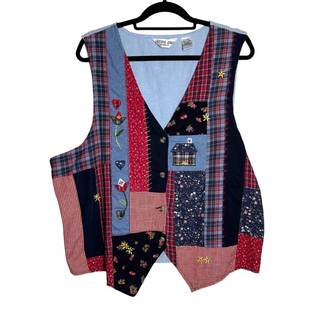 Vintage Victoria Jones Patchwork Embroidered Quilted Teacher Vest Cottagecore
